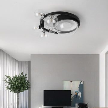 Modern 6 Light LED Black Geometric Bubble Flush Mount Ceiling Light with Glass Shade